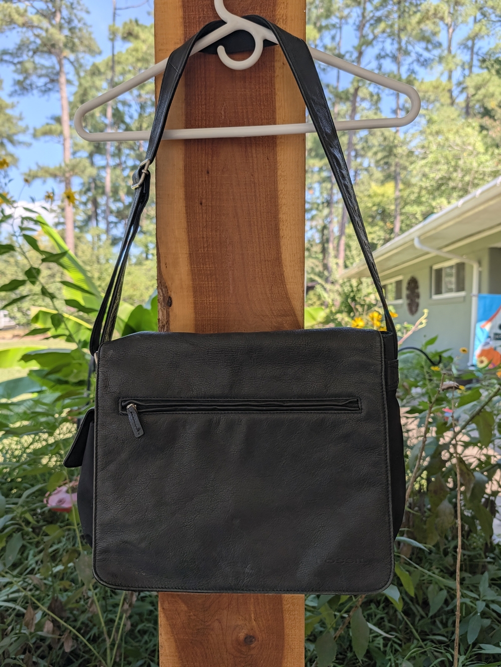 Fossil Black Leather Messenger Bag